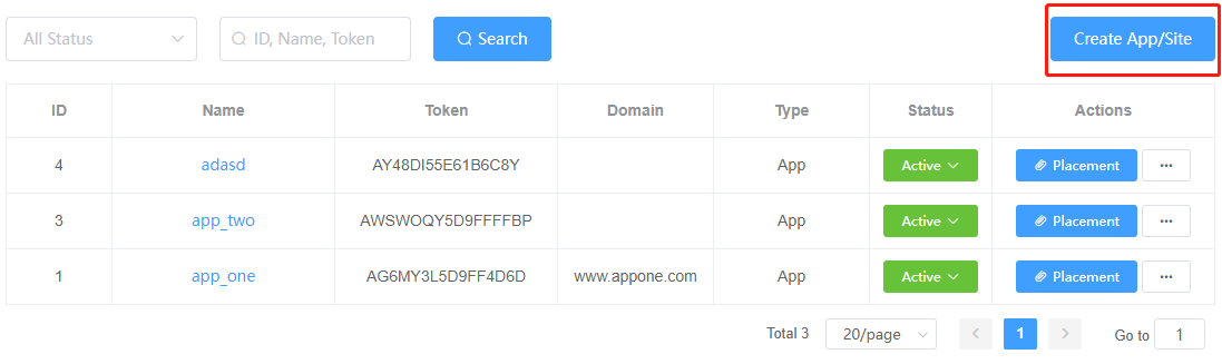 点击”Create App/Site”